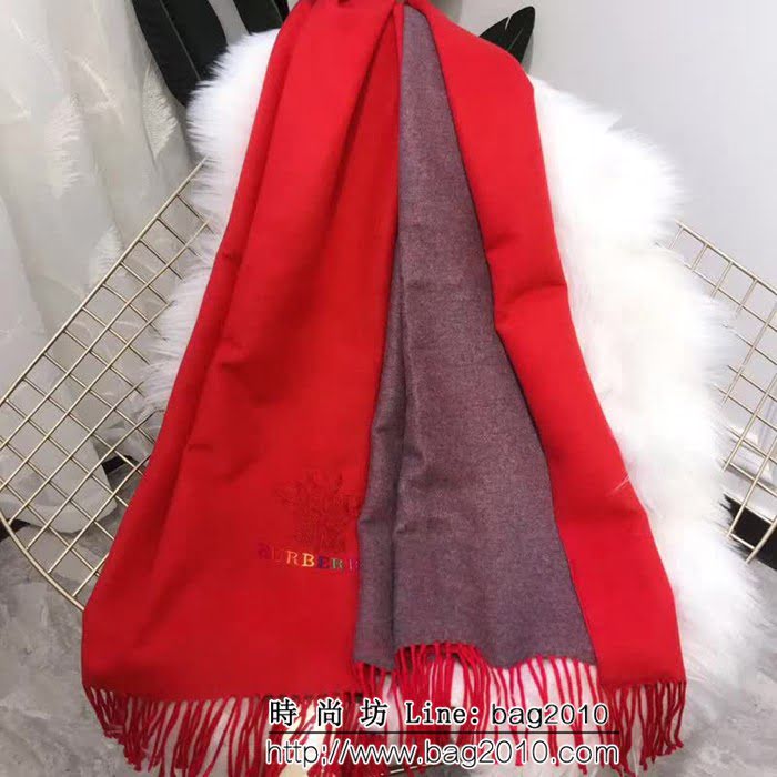 BURBERRY巴寶莉 2018新款 雙色雙面彩色刺繡羊絨圍巾 LLWJ6272